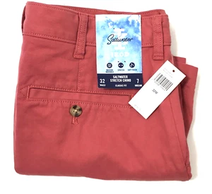 Izod Saltwater Stretch Chino Shorts Mens 32 Red Flat Front 7” Inseam Classic Fit - Picture 1 of 10