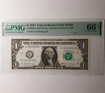 $1 ONE DOLLAR  BINARY Federal Reserve note  PMG 66 - Image 1 of 4