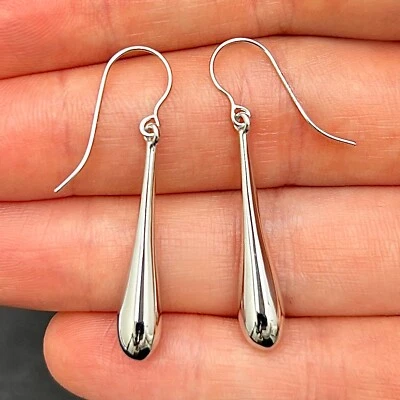 Pendientes lágrima largos hinchados brillantes de oro amarillo blanco rosa de 14K de 1,5" Foto 1 de 4