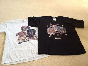 Boys Girl Youth Medium Gray Black Dachshund Puppy Love Short Sleeve T-Shirt Lot - Picture 1 of 12