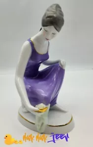 Original Art Deco Hollohaza Lady In Purple Dress Figurine - Picture 1 of 6