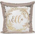 Personalised Floral Design Any Name Magic Reveal Gold Sequin Cushion Cover Gift