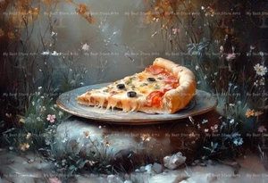 ITALIAN PIZZA SLICE ART PRINT, Bakery Bread Poster, Kitchen Food Wall Decor E135 - Picture 1 of 4