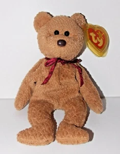 Ty Beanie Baby lockiger Plüsch Teddybär 6 Zoll Stofftier nicht mehr produziert Etikett Fehler 1996 - Bild 1 von 4