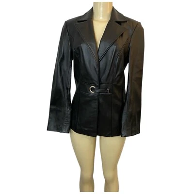 Chaqueta de Cuero Negra Colecciones Pamela McCoy Botón Cierre Plateado XS Glam Goth Foto 1 de 4