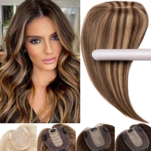 Large Base Women Clip In Human Hair Topper Wigs Toupee Bangs Thick For Hair Loss - Picture 1 of 56