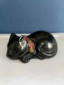 FIGURINA GATTO CHE DORME KUTANI GIAPPONESE VINTAGE NERA, MADE IN JAPAN - Foto 1 di 7