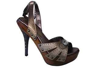 Armand Barasa Damen Knöchelriemen High Heel Plateau Gold Leder Größe 9 - Bild 1 von 7