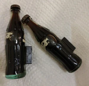 Coca-Cola (2) set Vintage Fridge Magnet Glass Bottles W/ Liquid .Metal Caps - Picture 1 of 12