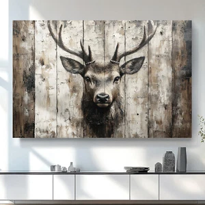 Leinwand Bild Hirsch Natur Abstrakte Malerei Gemälde Wandbilder Wohnzimmer 6815A - Bild 1 von 7
