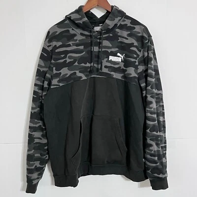 Puma Mens Camo Fleece Jacket Size XL Black Grey Sweatshirt Hoodie Pull Over - Image 1 of 4