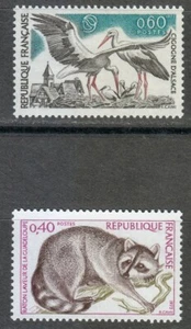 France 1973 MNH Sc 1369-1370 Nature protection.White Stork & Guadeloupe Raccoon - Picture 1 of 1