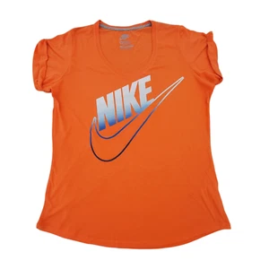 Nike Loose Fit Scoop Neck T-Shirt Damen Gr. XL Orange Farbverlauf Swoosh Freizeit - Bild 1 von 23