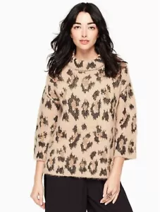 Kate Spade Leopard Print Alpaca Wool Pullover Sweater XS NEW Oversized Roll Neck - Picture 1 of 5