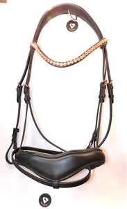 Trense rosegold Leder schwarz softe gepolstert anatomisch Strass feurig WB - Bild 1 von 6