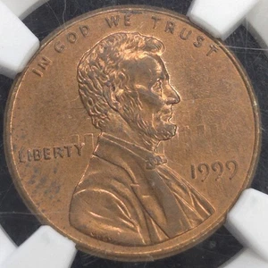 1999 Lincoln Cent - Clashed Dies Mint Error - Graded MS63 RB NGC - Picture 1 of 11