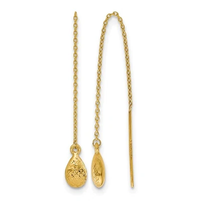 14K Yellow Gold Polished and Textured Tear Drop Dangle Threader Earrings 1.01gm - Image 1 of 4