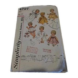 Vtg Complete Simplicity 4727 Sewing Pattern 12” Doll Clothes Dress Coat Gown - Picture 1 of 2
