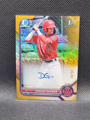 2022 Bowman Chrome DENZER GUZMAN gold shimmer refractor auto 14/50 RC 1st Angels - Image 1 of 2