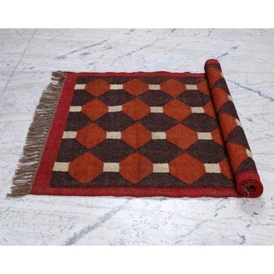 Handwoven Kilim Rug Wool Jute Blend – Rustic Boho Home Decor Carpet - Image 1 of 4