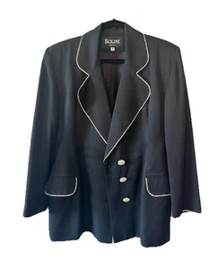 VTG Solini Black Rhinestone Luxury Glam Rock Blazer Jacket Size 12 Dark Romantic - Picture 1 of 8