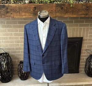 Ermenegildo Zegna Couture mens 46R blue plaid CASHMERE silk blend sport coat EUC - Picture 1 of 7