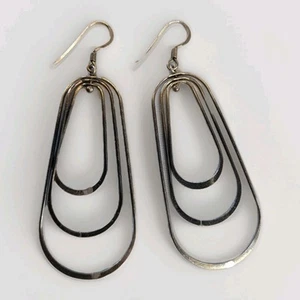Sterling Silver Triple Oval Wire Earrings .925 French Hook - Picture 1 of 4