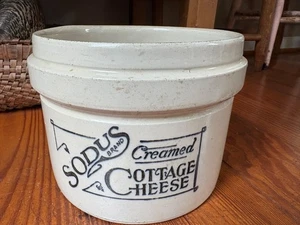 Antique Advertisement Stoneware Salt Glazed Crock "SODUS Creamed Cottage Cheese" - Picture 1 of 7