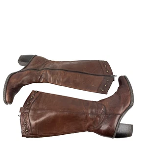 Sundance Botas Altas 40 Marrón Cuero Esmaltado Tachonado Mujer Botín con Cremallera - Imagen 1 de 14