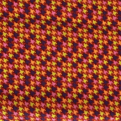 Vintage Fabric Houndstooth Bright Red Purple Yellow Orange Retro Costume Etc - Image 1 of 4