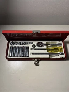 Vtg Proto Professional Tools 1/4"DR SAE Socket And Ratchet Set USA 6pt. Dp - Picture 1 of 11