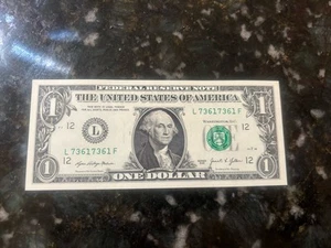 $1 Dollar Bill 2021 Note Fancy Quad Serial Repeater. 73617361 - Picture 1 of 6
