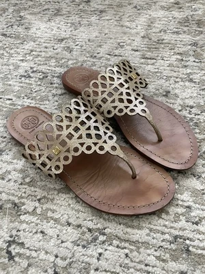Tory Burch Davy Cutout Metallic Leather Thong Sandal - Size 8 - Image 1 of 4