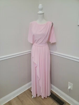 Vintage ILGWU Pink Greek Tunic Style Cocktail Evening Dress Size 8 - Image 1 of 4