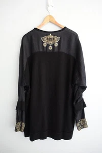 Camilla Top Womens Medium 12 Black Knit Silk Embellished Sweater Pullover Boho - Picture 1 of 22