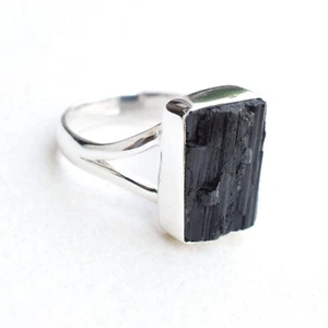 Natural Black Tourmaline Ring 925 Sterling Silver Tourmaline Crystal Ring-TR039 - Picture 1 of 3
