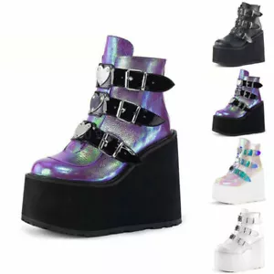 Stiefel Plateau Schuhe Stiefeletten mit Keilabsatz Winter Gothic Punk - Bild 1 von 11