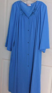 Womens SHADOWLINE Vintage Blue Button Front Nylon Robe Size 2X - Picture 1 of 3