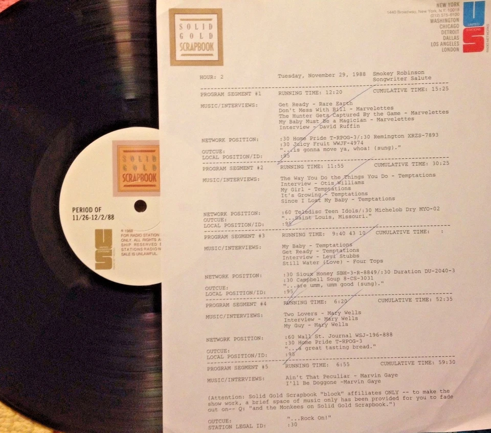 11/29/88 SOLID GOLD SCRAPBOOK SMOKEY ROBINSON SONGWRITER SALUTE w/INTERVIEWS  - Image 1 of 1