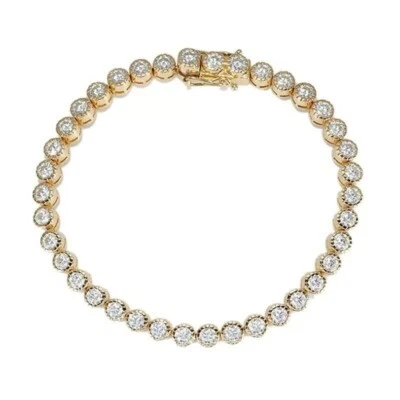 Conjunto de brazalete de tenis con bisel de diamantes de corte redondo de 6 quilates en oro amarillo de 14 quilates Foto 1 de 4