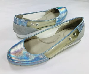 Ballet plano punta redonda gris gamuza azul arco iris Calvin Klein Sessilly talla 5,5 M - Imagen 1 de 10