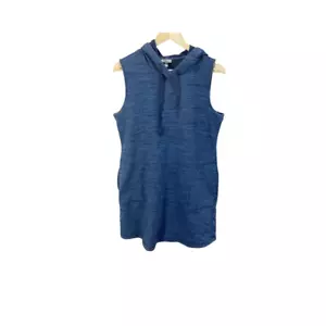 T By Talbots Womens Sweater Dress Blue Marled Hooded Crew Neck Sleeveless L - Picture 1 of 6