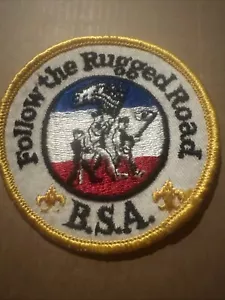 Bicentennial Patriotic Boy Scout Patch  Follow The Rugged Road Recruiting BSA - Picture 1 of 2