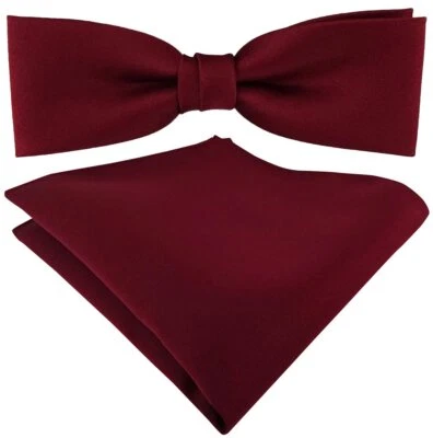 Vorgebundene schmale TigerTie Satin Fliege + Einstecktuch in bordeaux Uni + Box - Bild 1 von 3