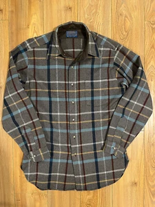 Pendleton 100% Pure Virgin Wool Vintage Made In USA Shirt Brown Plaid Medium - Picture 1 of 15