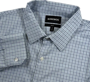 Bonobos Uomo XL Blu Bianco Plaid Performance Elasticizzato Slim Fit Bottoni - Foto 1 di 7