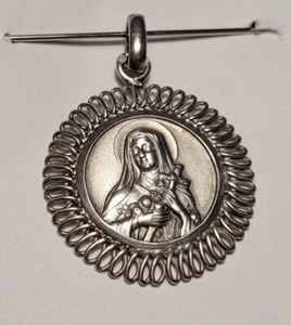 ANCIEN BIJOU PENDENTIF MEDAILLE SAINT THÉRÈSE ARGENT MASSIF # K33 - Picture 1 of 3