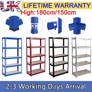 5 TIER METAL SHELVING UNIT STORAGE RACKING SHELVES GARAGE WAREHOUSE /CONNECTOR - Picture 1 of 14
