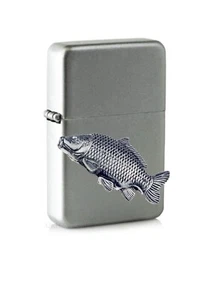 F35 Common Carp   emblem on a flip top petrol lighter windproof silver - Picture 1 of 1