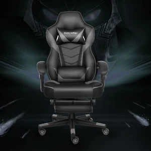 Gaming Stuhl Massage Bürostuhl Chefsessel Racing Drehstuhl Fußstütze 150Kg Grau - Bild 1 von 10